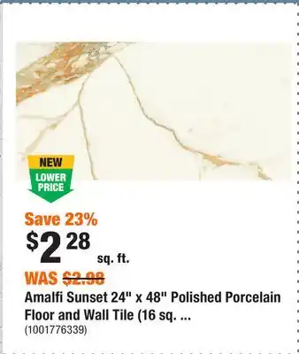 Home Depot Amalfi Sunset 24 x 48 Polished Porcelain Floor and Wall Tile (16 sq. ft./case) offer