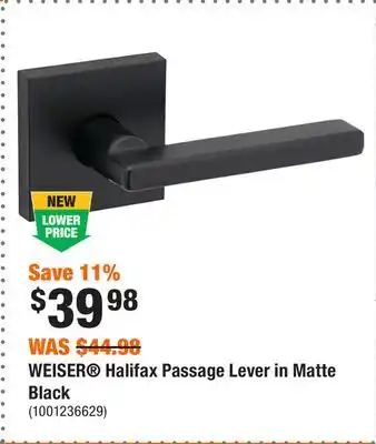 Home Depot WEISER Halifax Passage Lever in Matte Black offer