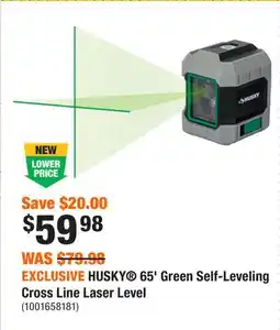 Home Depot EXCLUSIVE HUSKY 65' Green Self-Leveling Cross Line Laser Level offer