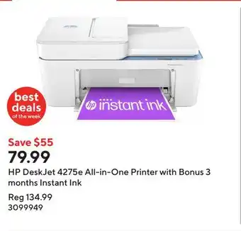 Staples HP DeskJet 4275e All-in-One Printer with Bonus 3 months Instant Ink offer