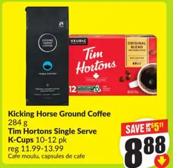 FreshCo Kicking Horse Ground Coffee 284 g Tim Hortons Single Serve K-Cups 10-12 pk offer