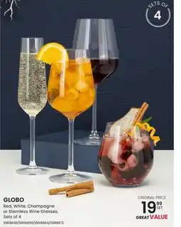 Stokes GLOBO Red, White, Champagne or Stemless Wine Glasses offer