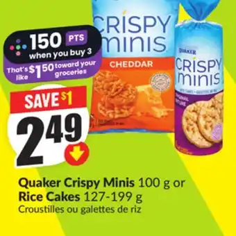 FreshCo Quaker Crispy Minis 100 g or Rice Cakes 127-199 g offer