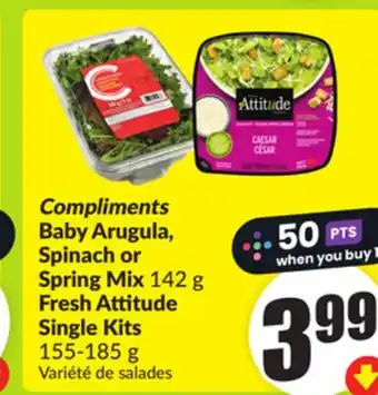 FreshCo Compliments Baby Arugula, Spinach or Spring Mix 142 g Fresh Attitude Single Kits 155-185 g offer