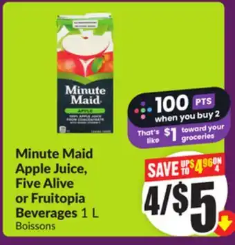 Chalo FreshCo Minute Maid Apple Juice, Five Alive or Fruitopia Beverages 1 L offer