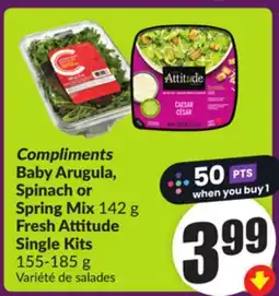 Chalo FreshCo Compliments Baby Arugula, Spinach or Spring Mix 142 g Fresh Attitude Single Kits 155-185 g offer