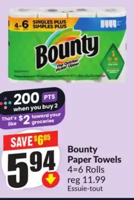 Chalo FreshCo Bounty Paper Towels 4 = 6 Rolls offer