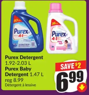 Chalo FreshCo Purex Detergent 1.92-2.03 L Purex Baby Detergent 1.47 L offer