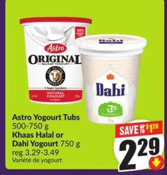 Chalo FreshCo Astro Yogourt Tubs 500-750 g Khaas Halal or Dahi Yogourt 750 g offer