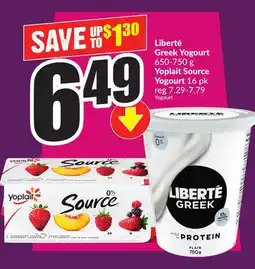 Chalo FreshCo Liberté Greek Yogourt 650-750 g Yoplait Source Yogourt 16 pk offer