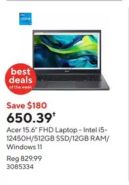 Staples Acer 15.6 FHD Laptop - Intel i5-12450H/512GB SSD/12GB RAM/Windows 11 offer