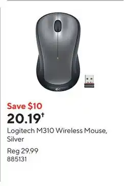 Staples Logitech M310 Wireless Mouse, Silver offer