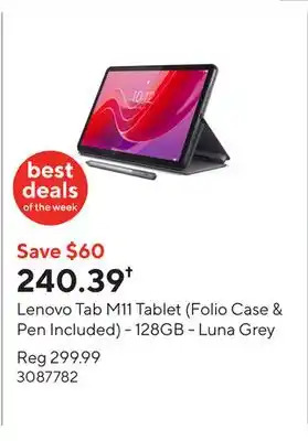 Staples Lenovo Tab M11 Tablet (Folio Case & Pen Included) - 128GB - Luna Grey offer