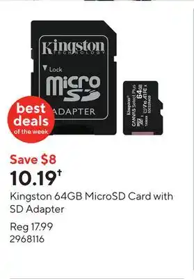 Staples Kingston 64GB MicroSD Card with SD Adapter offer