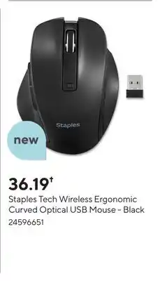 Staples Staples Tech Wireless Ergonomic Curved Optical USB Mouse - Black offer