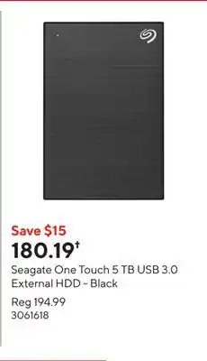 Staples Seagate One Touch 5 TB USB 3.0 External HDD - Black offer