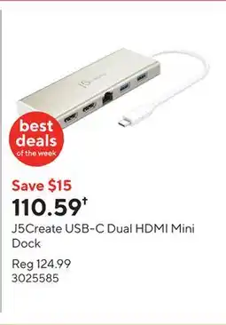 Staples J5Create USB-C Dual HDMI Mini Dock offer