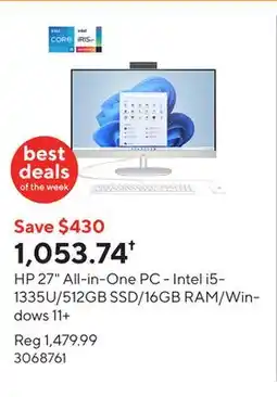 Staples HP 27 All-in-One PC - Intel i5-1335U/512GB SSD/16GB RAM/Windows 11+ offer