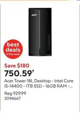 Staples Acer Tower 18L Desktop - Intel Core i5-14400 - 1TB SSD - 16GB RAM - Windows 11 offer