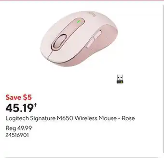 Staples Logitech Signature M650 Wireless Mouse - Rose offer