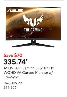 Staples ASUS TUF Gaming 31.5 165Hz WQHD VA Curved Monitor w/ FreeSync Premium - VG32VQ1B offer