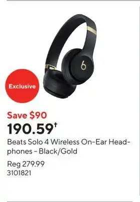 Staples Beats Solo 4 Wireless On-Ear Headphones - Black/Gold offer