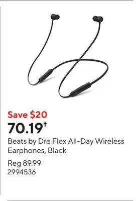 Staples Beats by Dre Flex All-Day Wireless Earphones, Black offer