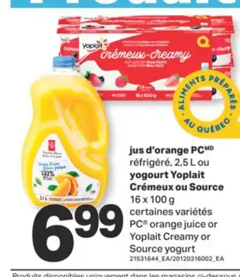 L'Intermarché JUS D'ORANGE PCMD RÉFRIGÉRÉ, 2,5 L OU YOGOURT YOPLAIT CRÉMEUX OU SOURCE 16 X 100 G offer