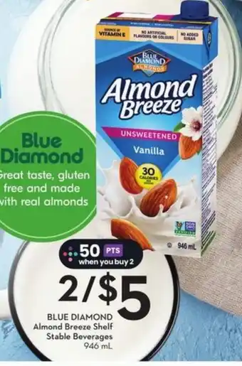 Sobeys Blue diamond almond breeze shelf stable beverages offer