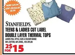 Len's Mill Stores STANFIELD'S TEENS & LADIES CUT LABEL DOUBLE LAYER THERMAL TOPS offer