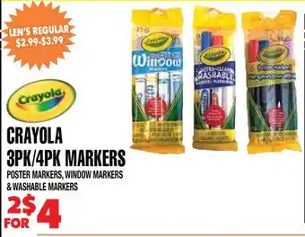 Len's Mill Stores CRAYOLA 3PK/4PK MARKERS offer