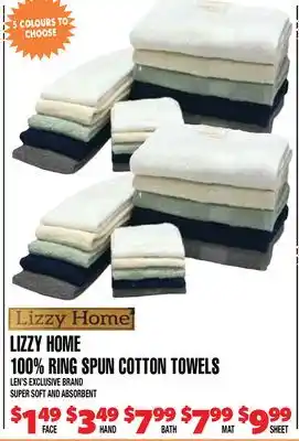 Len's Mill Stores LIZZY HOME 100% RING SPUN COTTON TOWELS offer