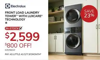 Goemans Appliances Electrolux FRONT LOAD LAUNDRY TOWER WITH LUXCARE TECHNOLOGY offer