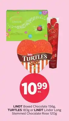 Rexall LINDT Boxed Chocolate 156g, TURTLES 183g or LINDT Lindor Long Stemmed Chocolate Rose 120g offer