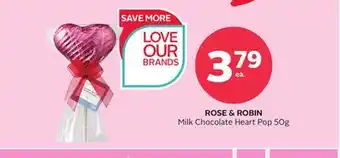 Rexall ROSE & ROBIN Milk Chocolate Heart Pop offer