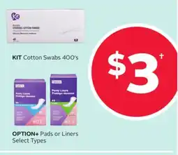 Rexall KIT Cotton Swabs 400' s OPTION + Pads or Liners offer