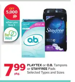 Rexall PLAYTEX or O. B. Tampons or STAYFREE Pads offer