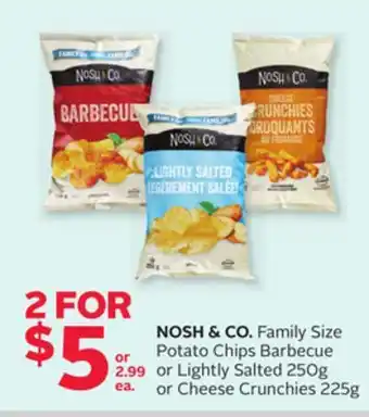 Rexall NOSH & CO. Family Size Potato Chips Barbecue or Lightly Salted 250g or Cheese Crunchies 225g offer