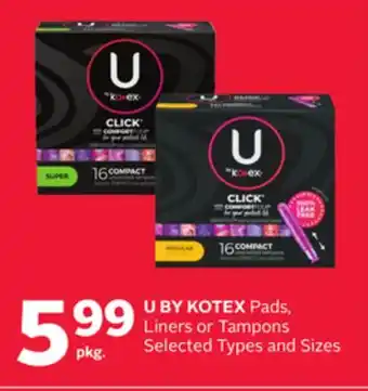 Rexall U BY KOTEX Pads, Liners or Tampons offer