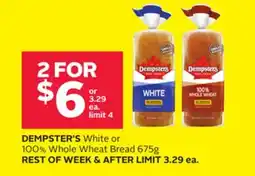 Rexall DEMPSTER'S White or 100% Whole Wheat Bread 675g offer