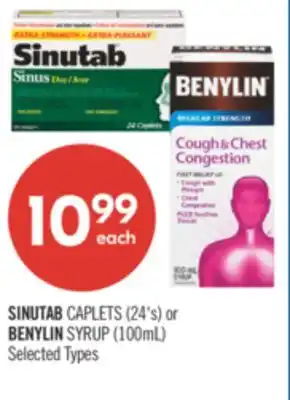 Shoppers Drug Mart SINUTAB CAPLETS (24's) or BENYLIN SYRUP (100mL) offer