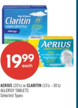 Shoppers Drug Mart AERIUS (20's) or CLARITIN (15's - 30's) ALLERGY TABLETS offer