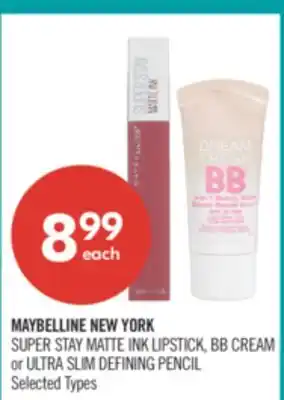 Shoppers Drug Mart MAYBELLINE NEW YORK SUPER STAY MATTE INK LIPSTICK, BB CREAM or ULTRA SLIM DEFINING PENCIL offer