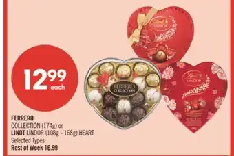 Shoppers Drug Mart FERRERO COLLECTION (174g) or LINDT LINDOR (108g - 168g) HEART offer