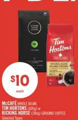 Shoppers Drug Mart McCAFÉ WHOLE BEAN, TIM HORTONS (300g) or KICKING HORSE (284g) GROUND COFFEE offer