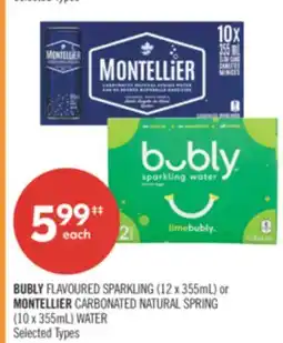 Shoppers Drug Mart BUBLY FLAVOURED SPARKLING (12 x 355mL) or MONTELLIER CARBONATED NATURAL SPRING (10 x 355mL) WATER offer