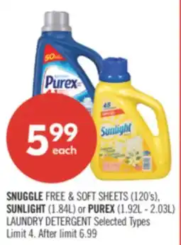 Shoppers Drug Mart SNUGGLE FREE & SOFT SHEETS (120's) SUNLIGHT (1.84L) or PUREX (1.92L-2.03L) LAUNDRY DETERGENT offer