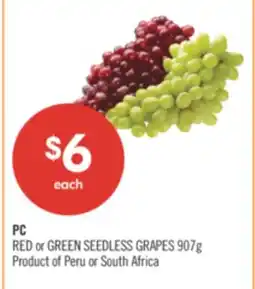 Shoppers Drug Mart PC RED or GREEN SEEDLESS GRAPES 907g offer