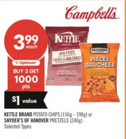 Shoppers Drug Mart KETTLE BRAND POTATO CHIPS (156g - 198g) or SNYDER'S OF HANOVER PRETZELS (240g) offer