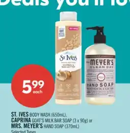 Shoppers Drug Mart ST. IVES BODY WASH, CAPRINA GOAT'S MILK BAR SOAP or MRS. MEYER'S HAND SOAP offer